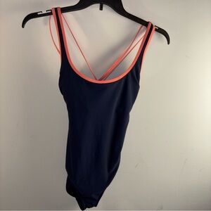 All In Motion Navy One-Piece Swimsuit with Coral Trim